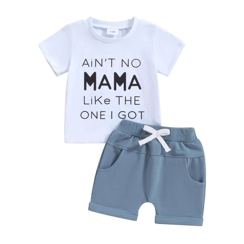 Baby Boy Set, Short Sleeve Letter Print Tops + Elastic Waist Shorts 