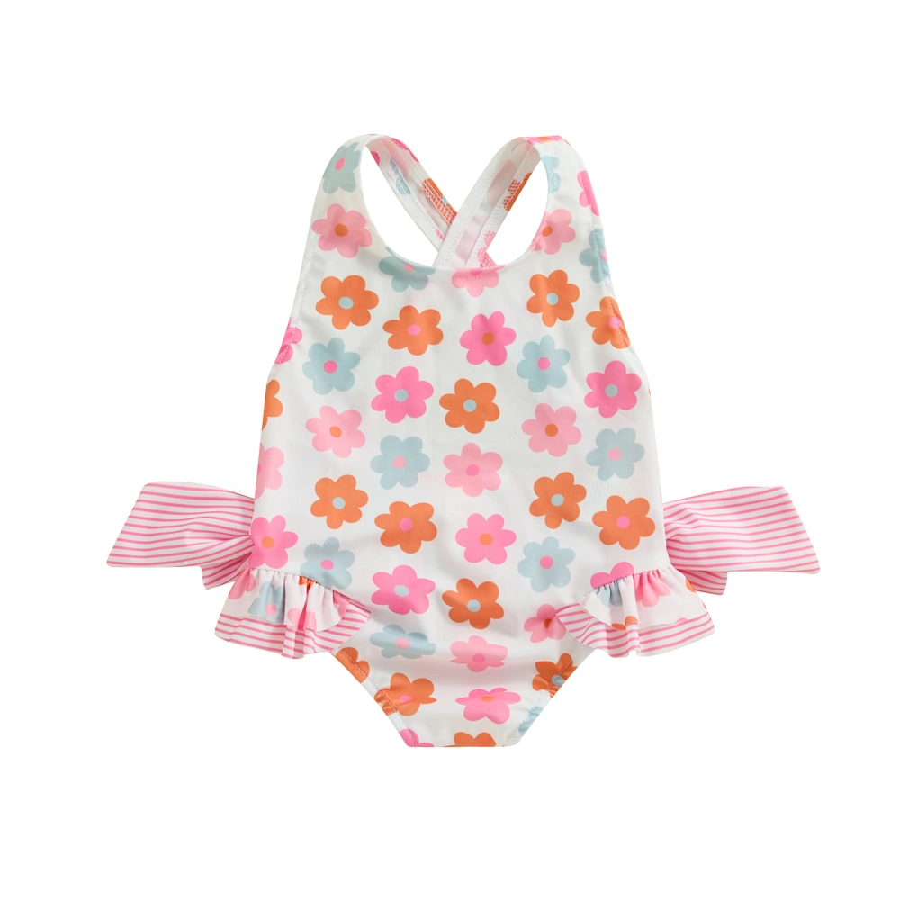 Girls Bikini, Sleeveless Backless Bows Flower Print Swimsuit