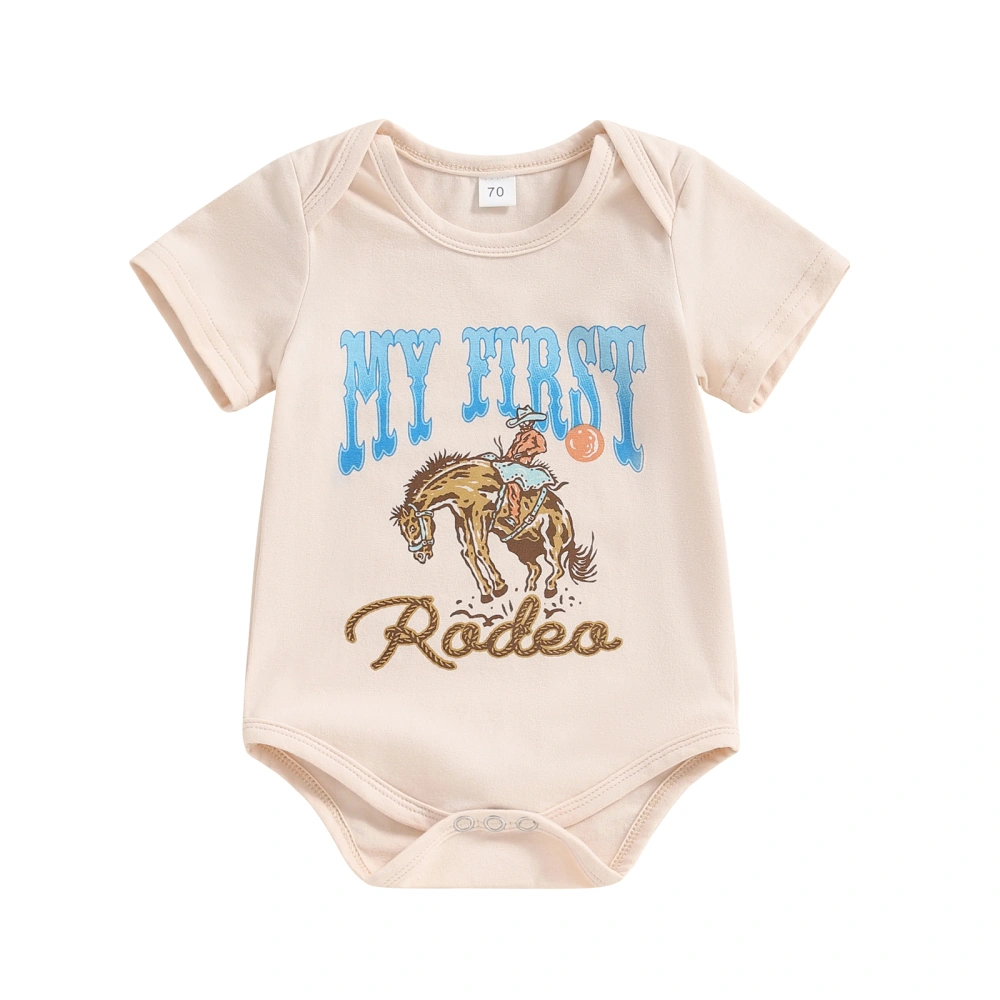 Baby Boy Western Romper Short Sleeve Round Neck Horse Print Bodysuit