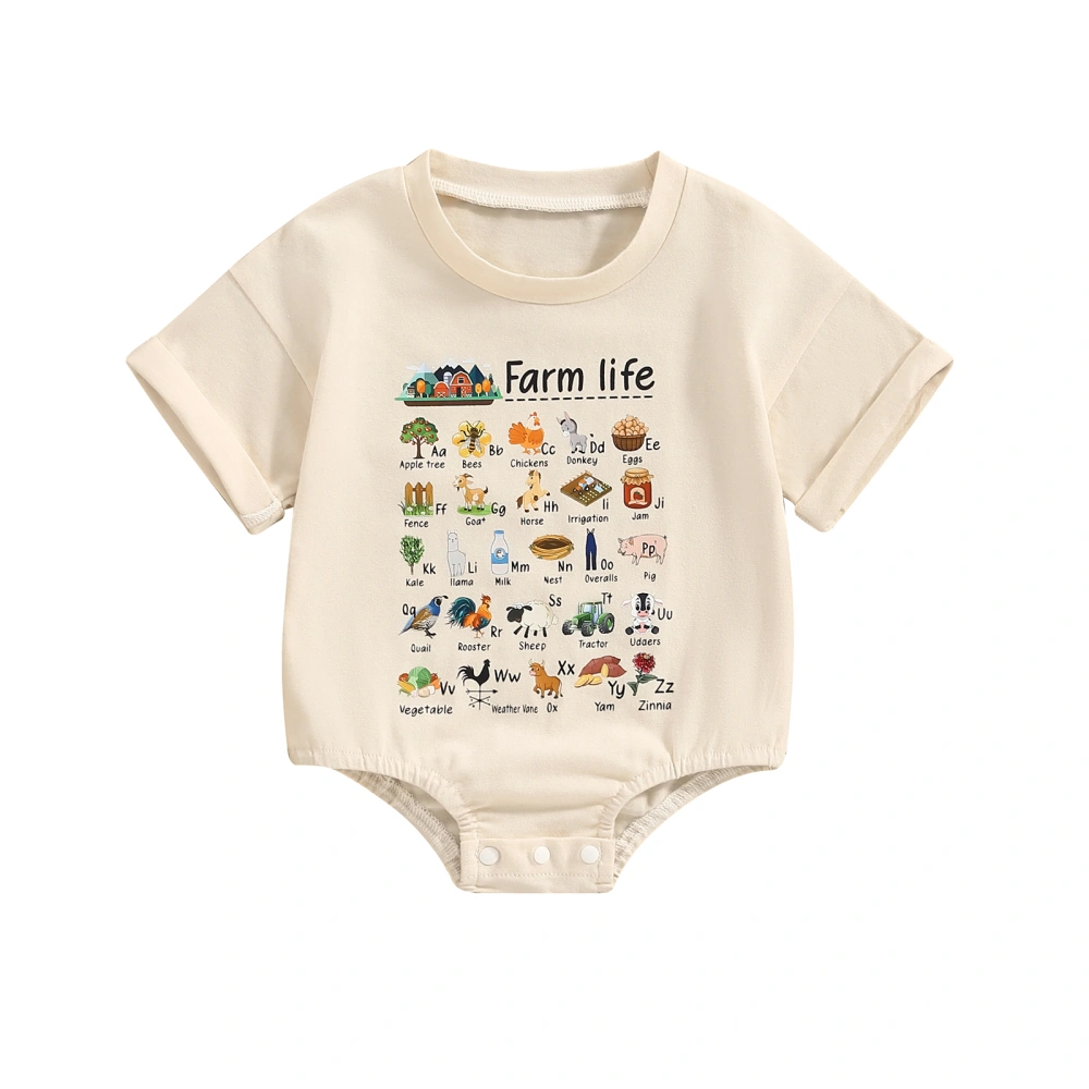 Baby Girls Boys Romper Farm Animals Print Round Neck Jumpsuits