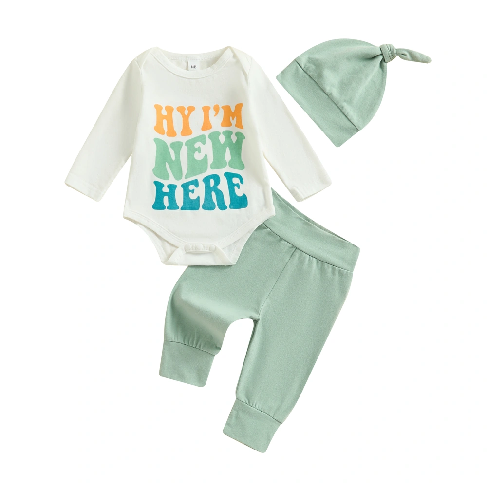 Baby 3Pcs Spring Outfits Long Sleeve Romper + Pants + Hat Set