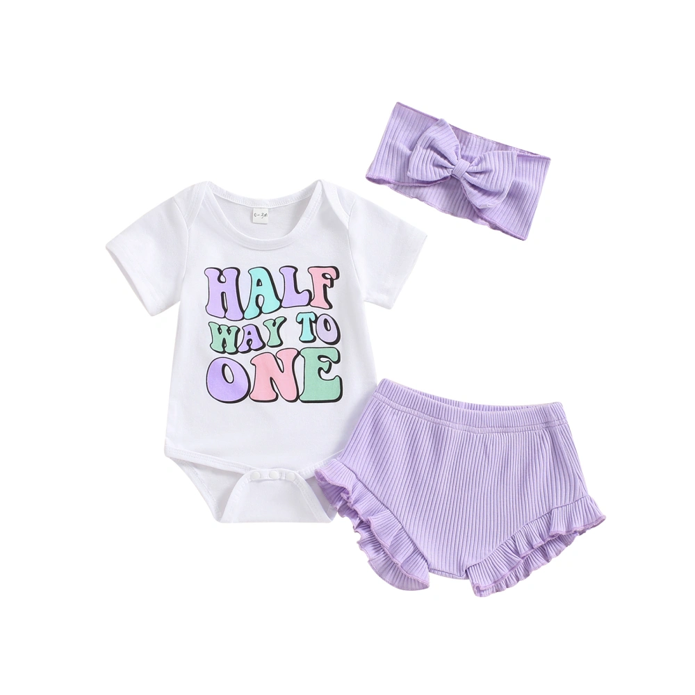 Baby Girls Shorts Set, Letters Print Romper Pants with Hairband