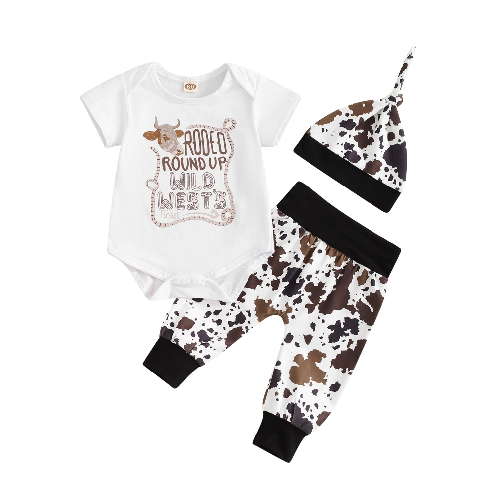 Baby Boys Outfit, Cow Letters Print Short Sleeve Romper with Pants Hat