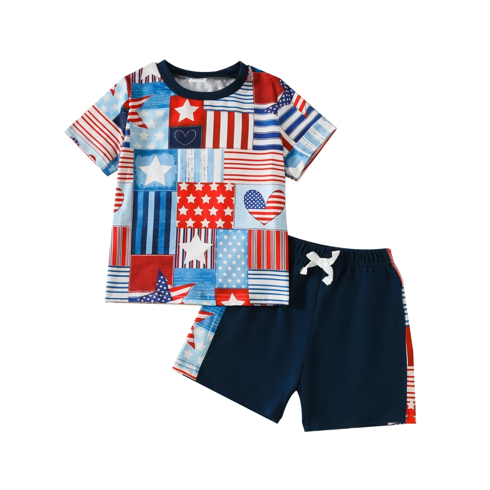 4th of July Kids Boys Outfits Stripe Stars Print T-Shirts Shorts