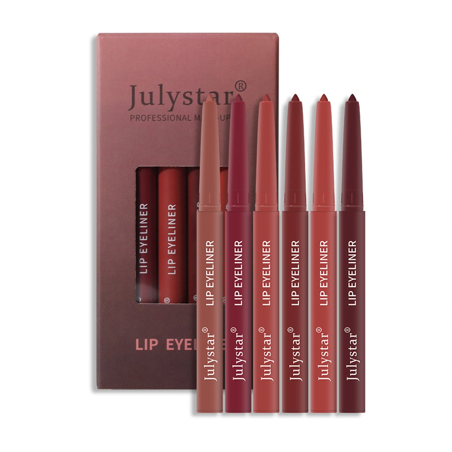 Lip Liner Set, 6Pcs Pink Red Series Lip Liner, Water Repellent