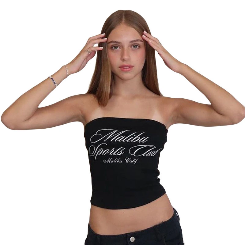 Women's Tube Tops Black Off Shoulder Letter Print Cropped Tops