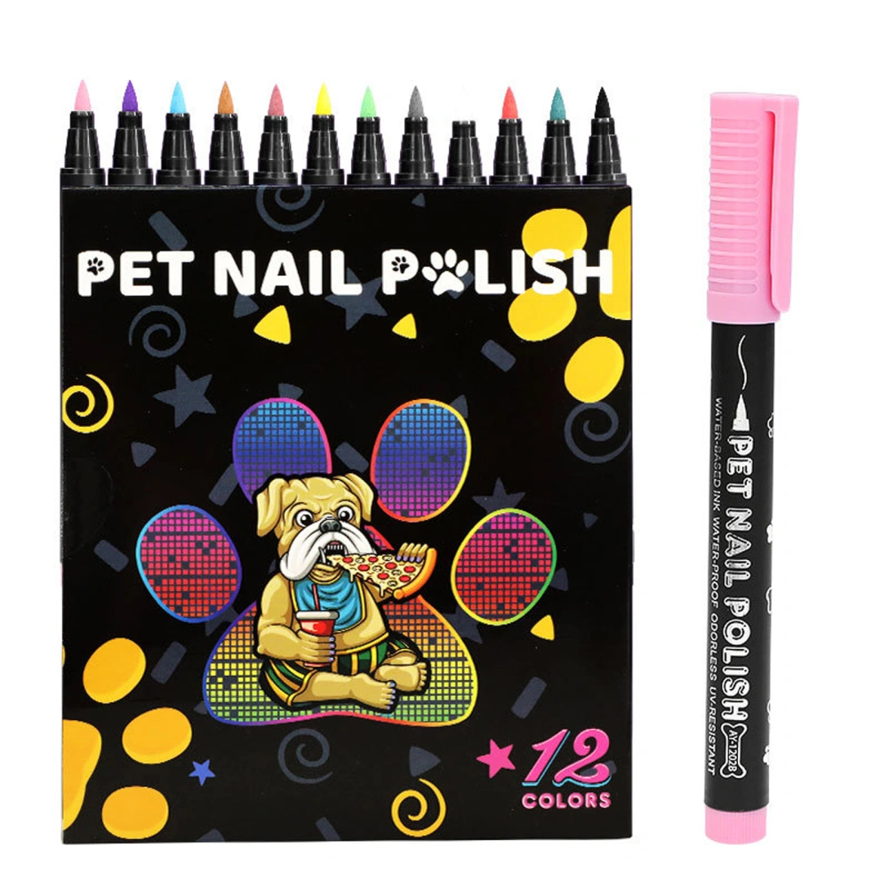 Dog Nail Polish Pen Set 12 Colors Quick Dry Pet Nail Polish Set