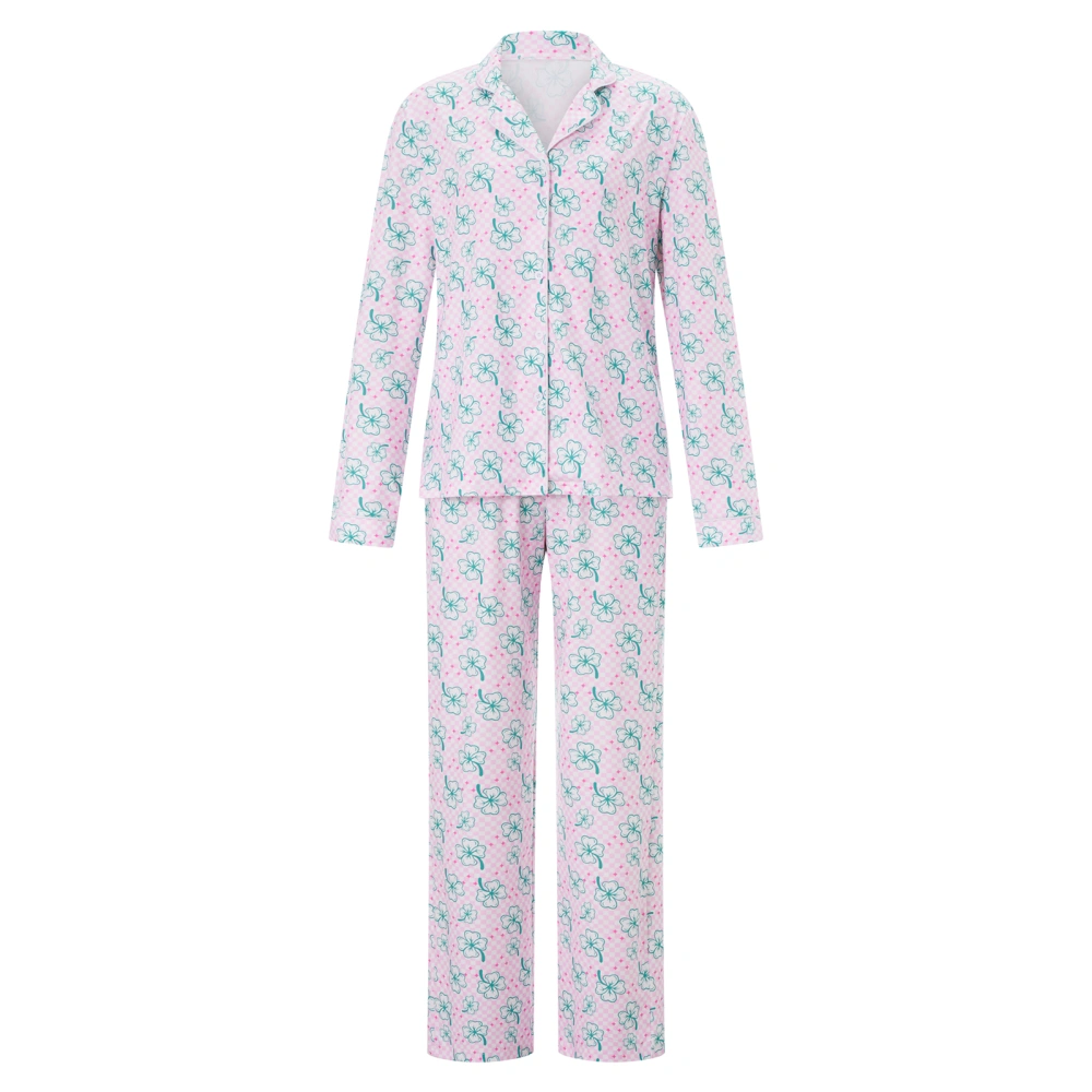 Women's Clover Print Pajama Set, Long Sleeve Tops Pants with Pockets 