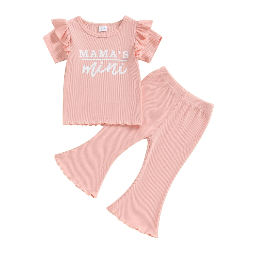 Girls Pants Set, Short Sleeve Crew Neck Letters Print T-shirt Pants