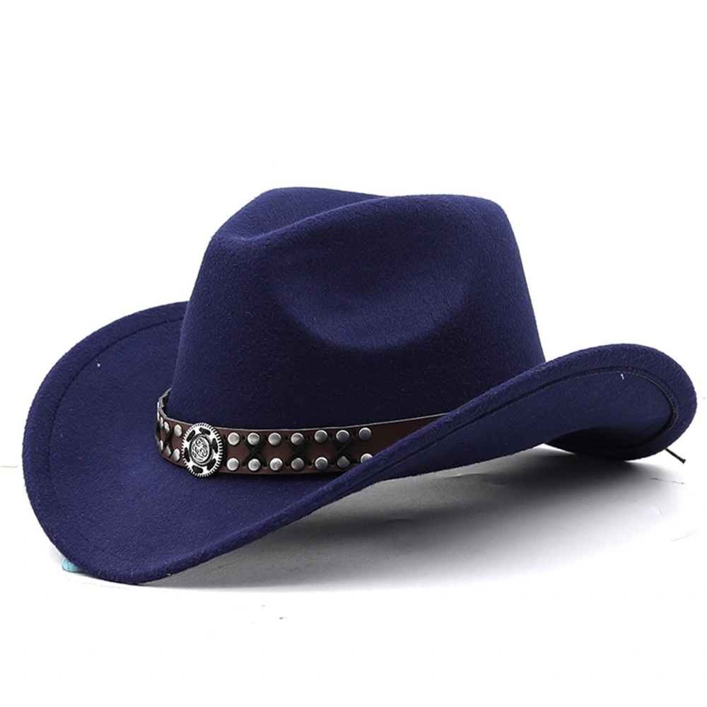 Women Men Western Hat Wide Brim Fedora Hat with Tie-Up Belt 