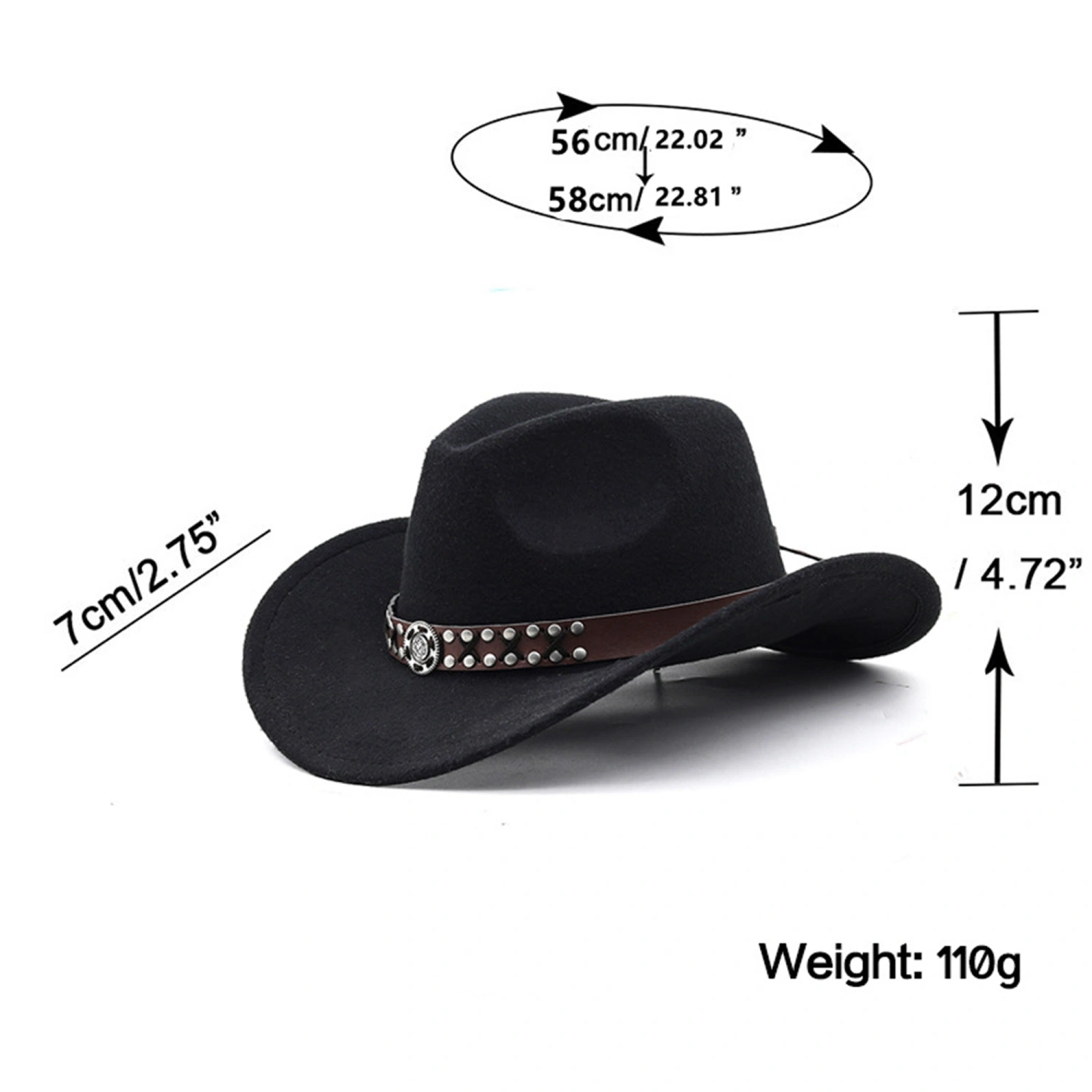 Women Men Western Hat Wide Brim Fedora Hat with Tie-Up Belt 