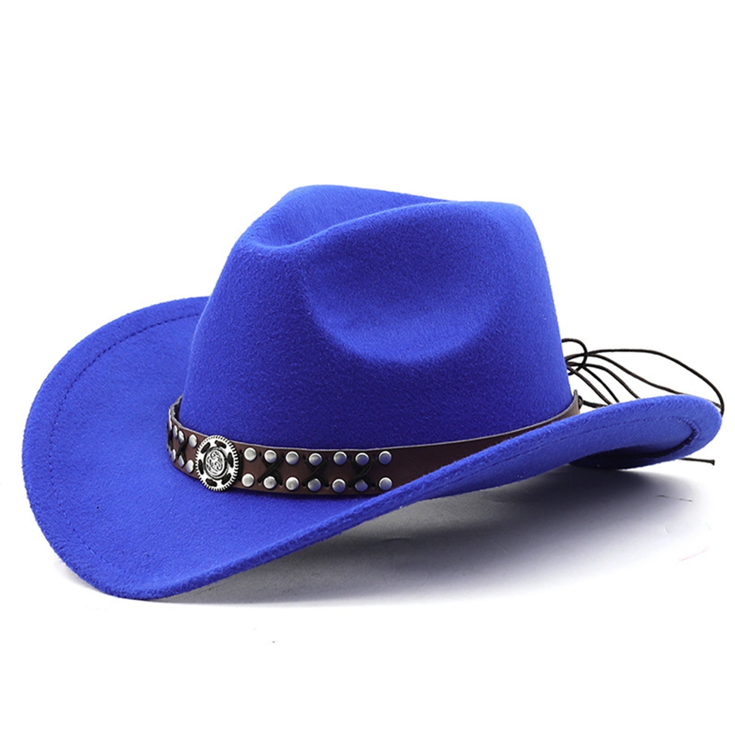 Women Men Western Hat Wide Brim Fedora Hat with Tie-Up Belt 