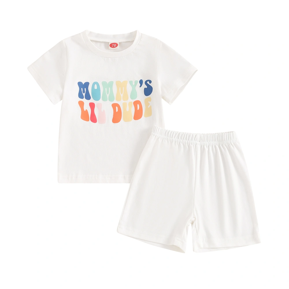 2Pcs Baby Boy Summer Outfits Colorful Letter Print Tops + Shorts Set