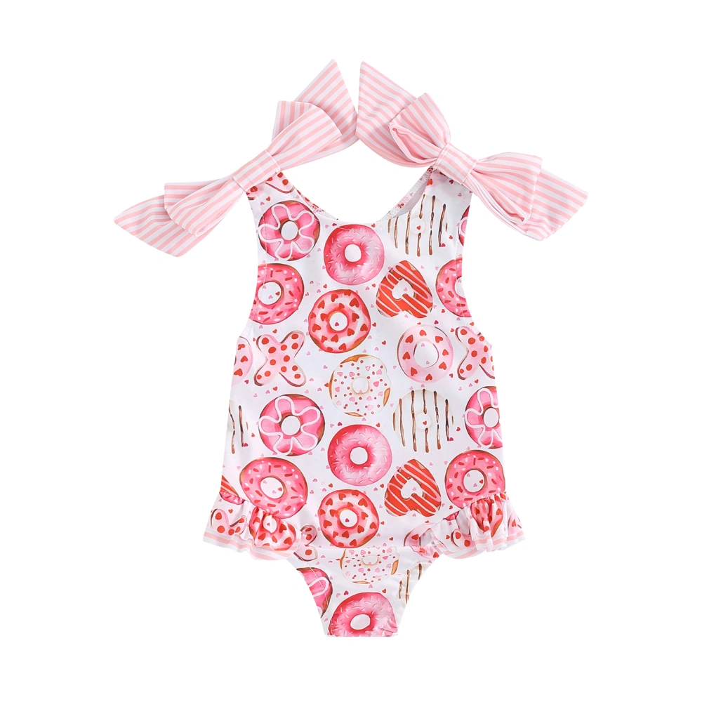 Girls Swimwear Sleeveless Donut/Ice Cream/Floral Print Ruffle Swimsuit