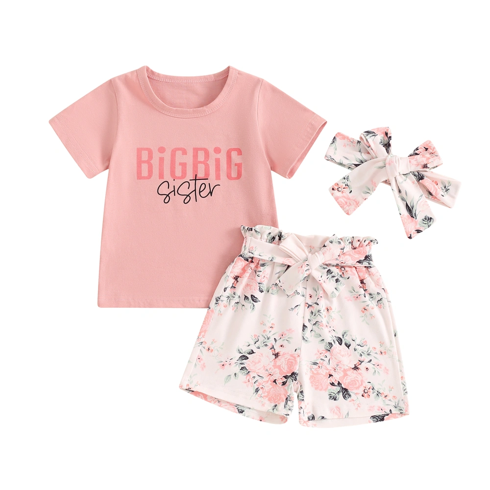 Toddler Girl Sister Matching Outfit Tops Shorts with Belt Headband