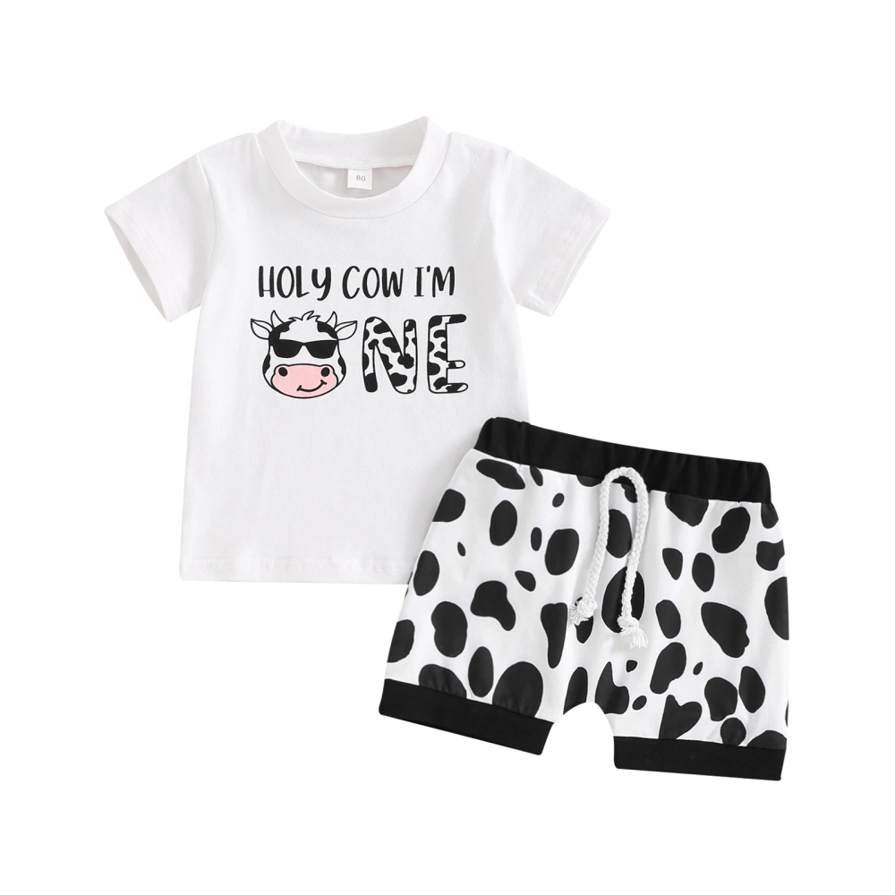 Baby Boy Birthday Outfit Letter Print Short Sleeve T-Shirt Cow Shorts 