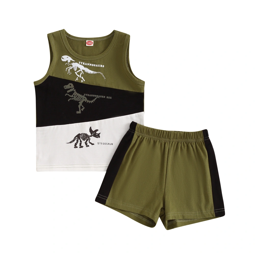 Boys Shorts Set, Contrast Color Dinosaur Print Tank Top with Shorts