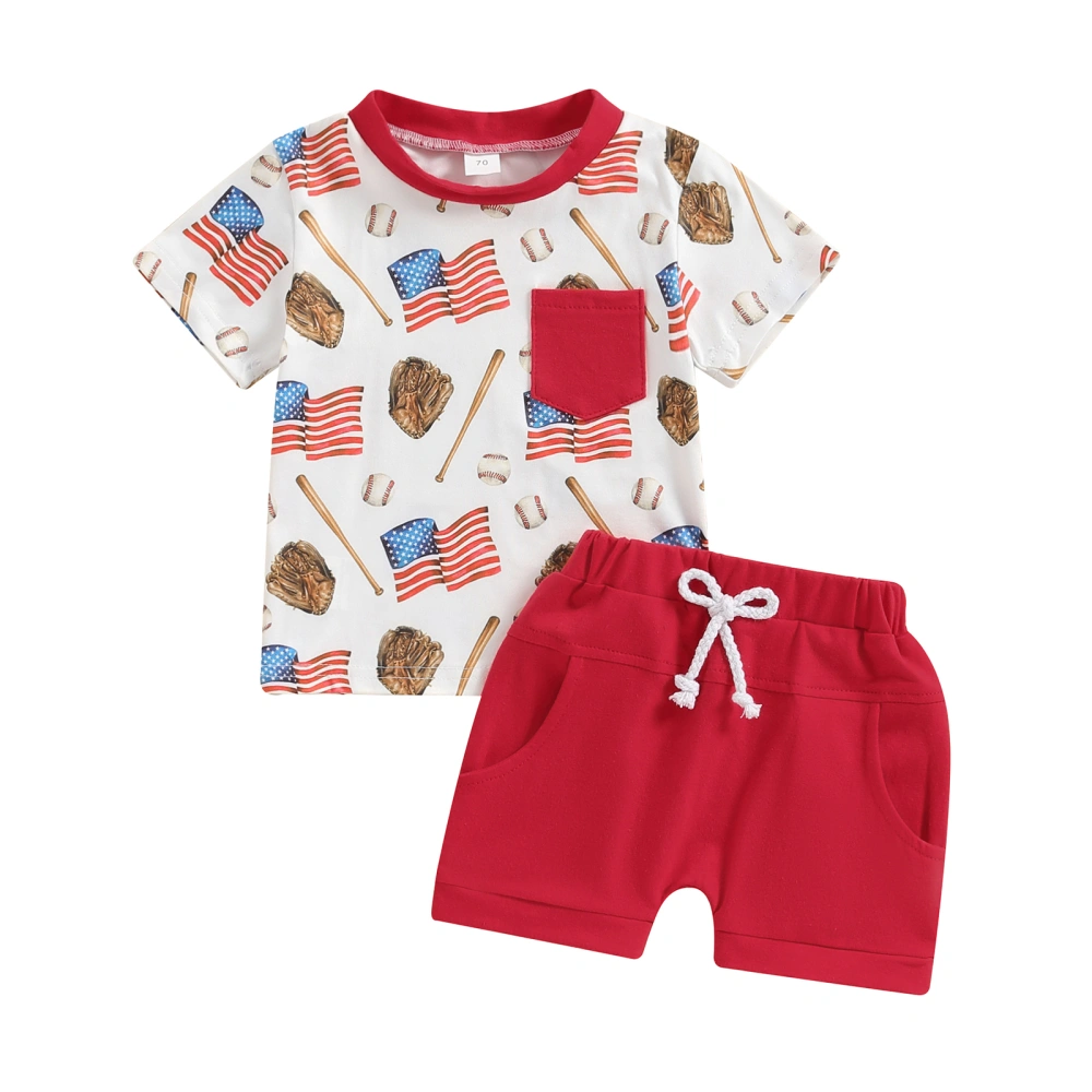 Baby Boy 4th of July Outfits Short Sleeve Baseball Tops + Shorts Set