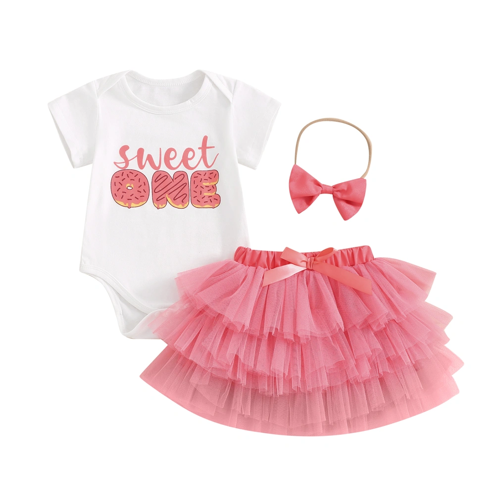 Baby Girl 1st Birthday Outfits Letter Print Rompers Skirts Headband