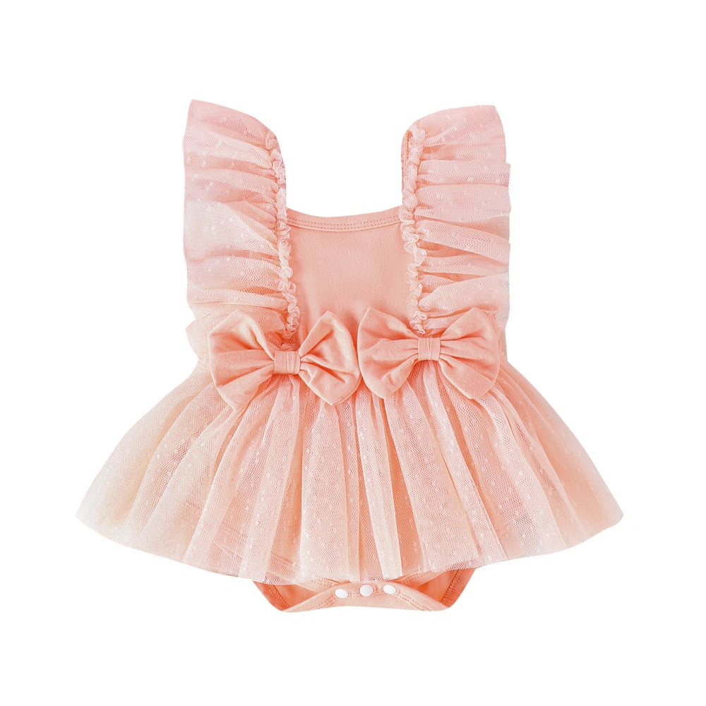 Infant Girls Tulle Romper Dress Dot Print Flying Sleeve Bow Jumpsuit 