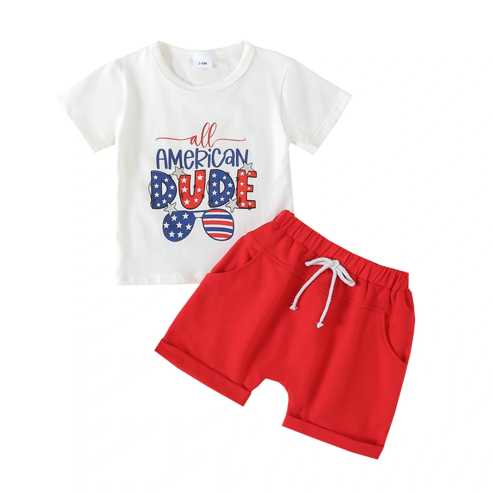 Boys Memorial Day Outfits Letter Sunglasses Print T-Shirt and Shorts