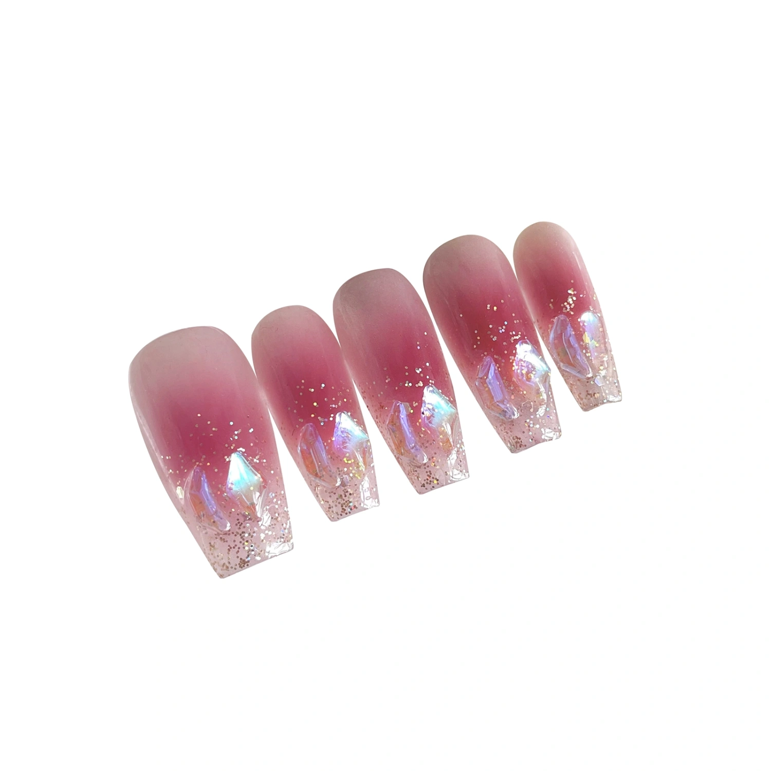 Gradient Color Press on Nail with Rhinestones Full Cover Stick on Nail