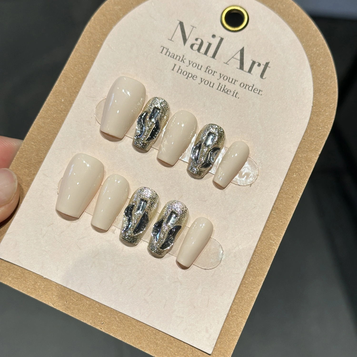 10PCS Press on Nails Shiny Sequins Rhinestone Nails for Women Girls