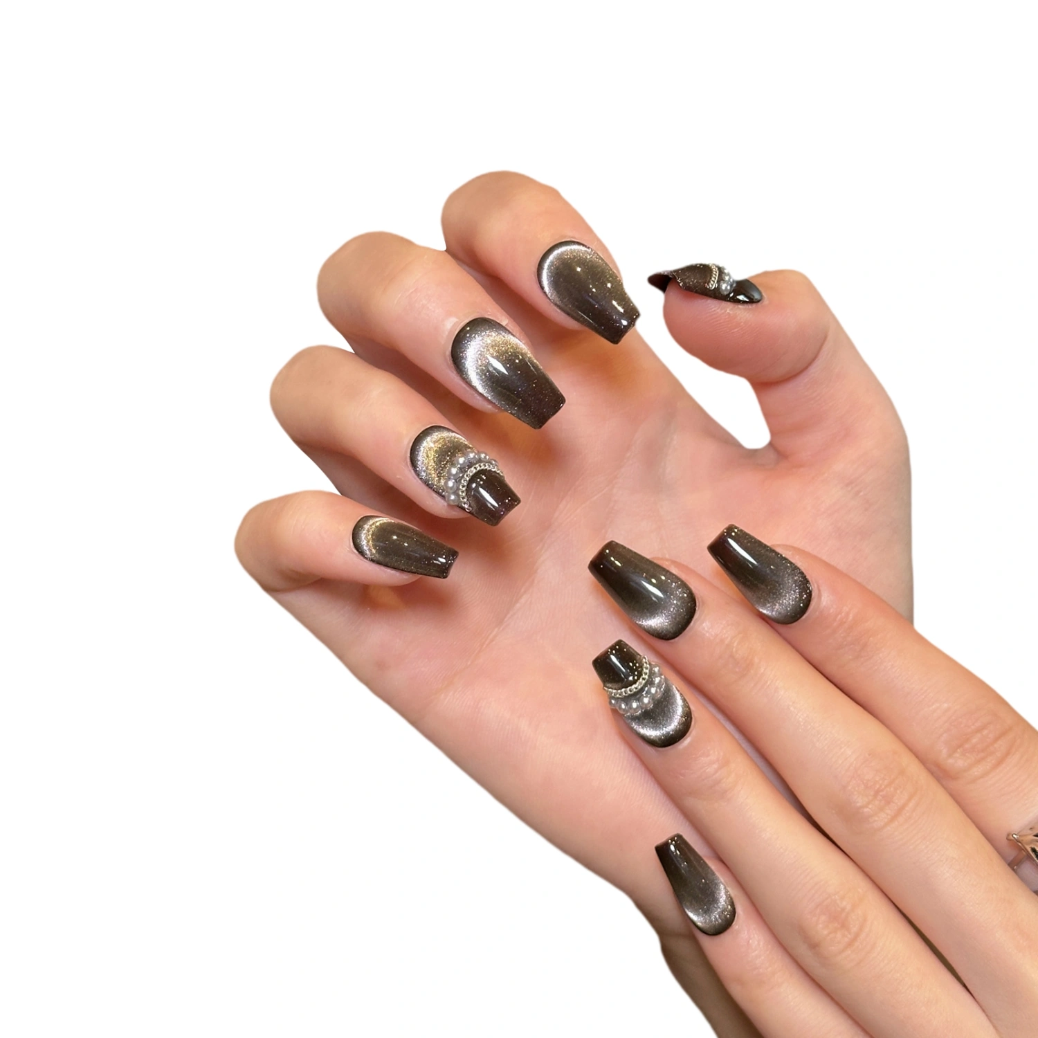 Fake Nails, DIY Black Rhinestones Glue on False Nail Tips Manicure