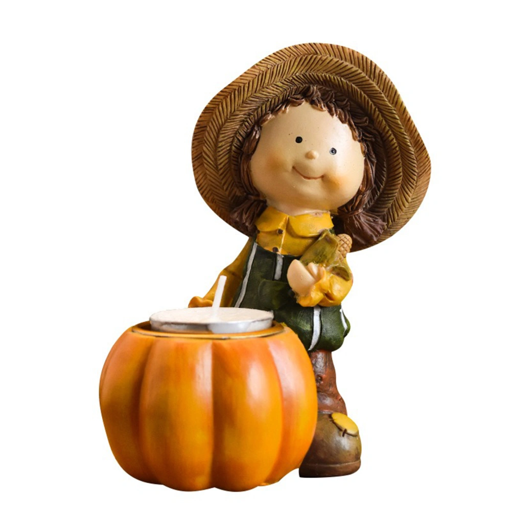 Thanksgiving Pumpkin Girl Tealight Candle Holder Harvest Figurine