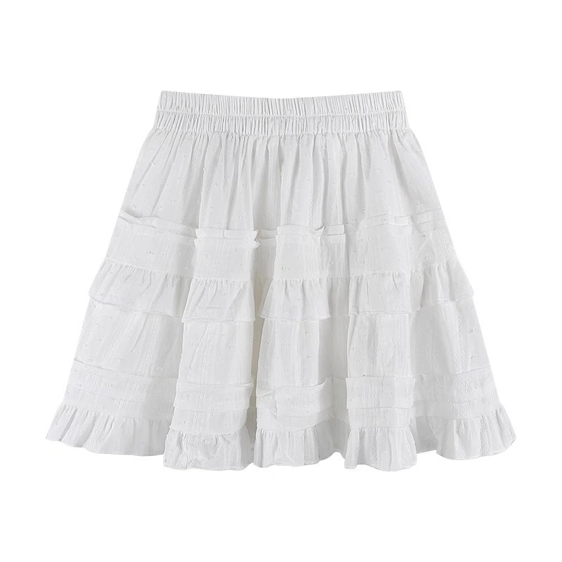 Women Mini Ruffled Lace Skirt Elastic Waist A-Line Skirt with Shorts