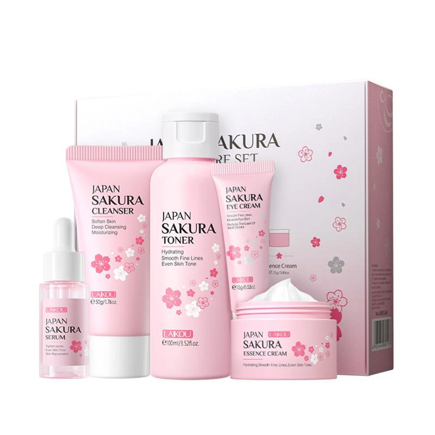 Sakura Skincare Set Face Cleanser Toner Essential Oils Eye Face Cream 