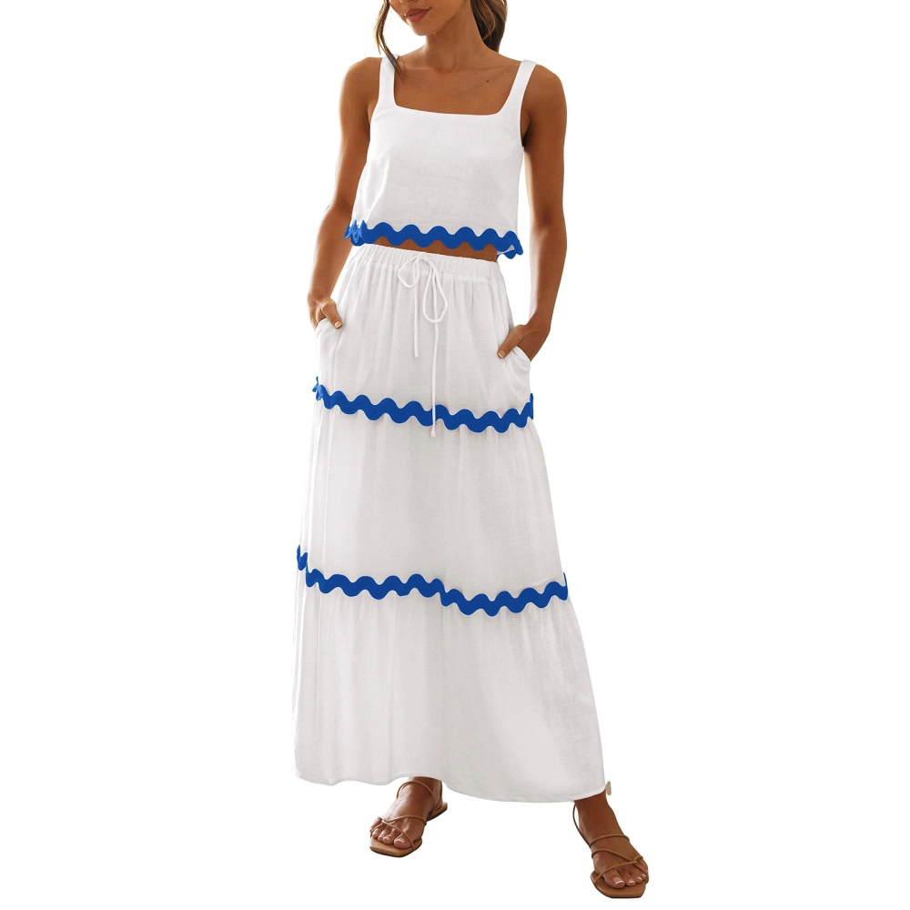 Women Two Piece Summer Outfits Wavy Trim Tank Tops and Long Skirt Set