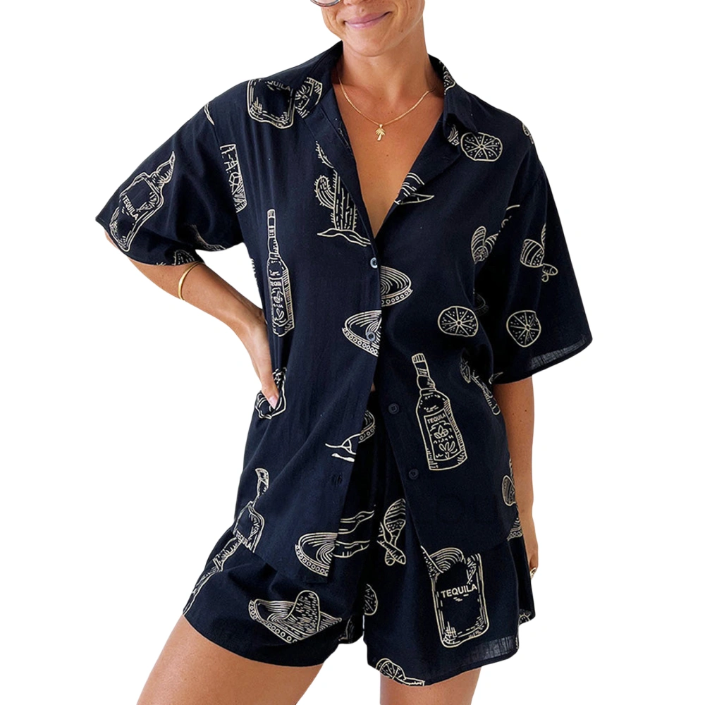 Women Pajamas Set 2 Pieces Loungewear Suits Loose Tops Shorts