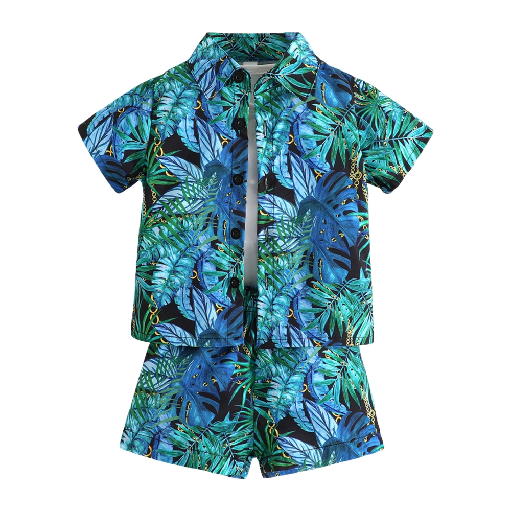 Toddler Boy Hawaiian Outfit Tropical Print Button Shirt and Shorts