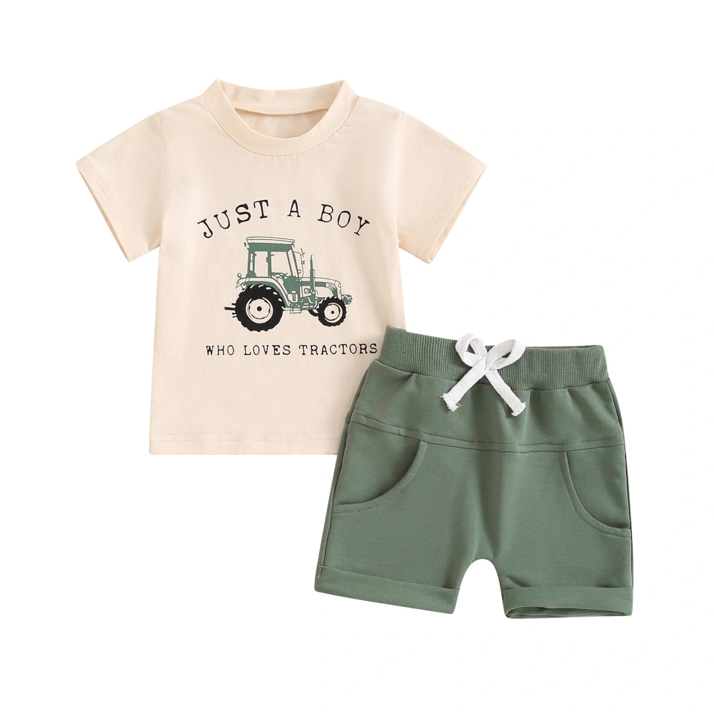 Boys Shorts Set, Short Sleeve Tractor Print T-shirt with Shorts