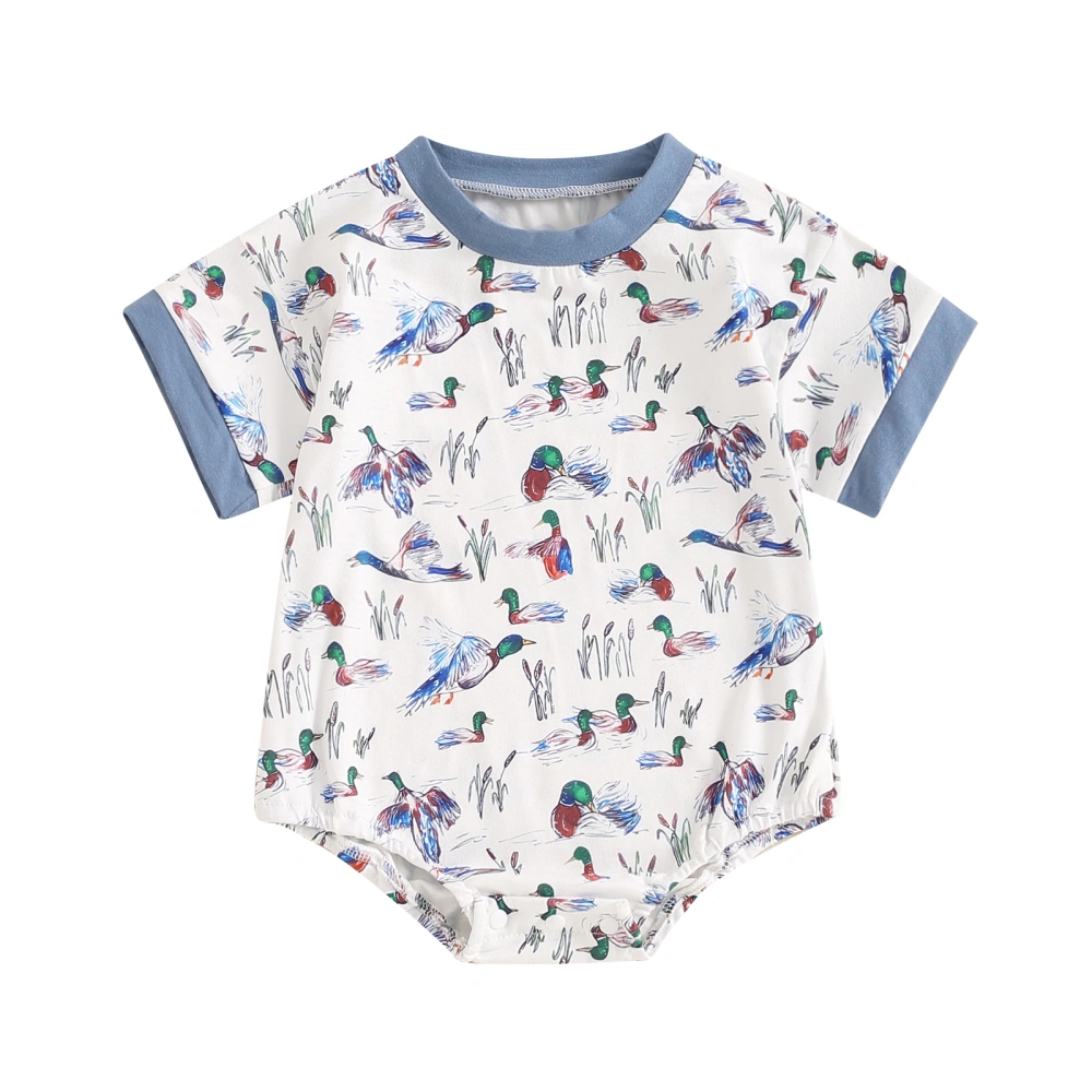 Baby Boy Romper, Short Sleeve Crew Neck Duck Print Summer Bodysuit