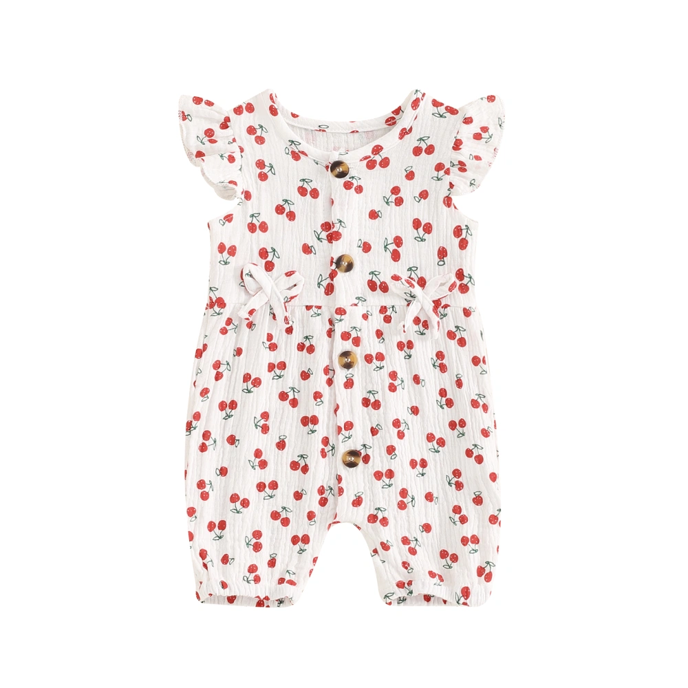 Baby Girl Casual Jumpsuit Cherry/Carrot Print Button Romper Pants