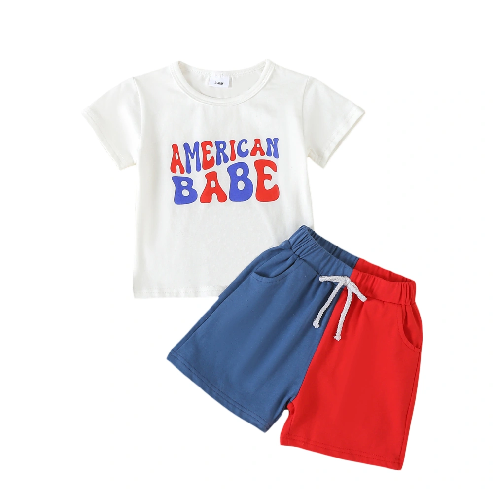 Boy 4th of July Outfit Letter Short Sleeve T-Shirt Contrast Shorts