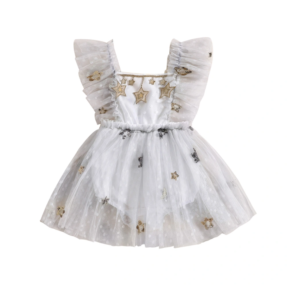 Baby Girls Romper Dress, Fly Sleeve Sequined Stars Tulle Bodysuit