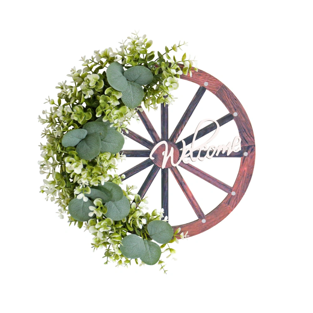 Wagon Wheel Wreath Decor Garland Welcome Sign Hanging Decorations 