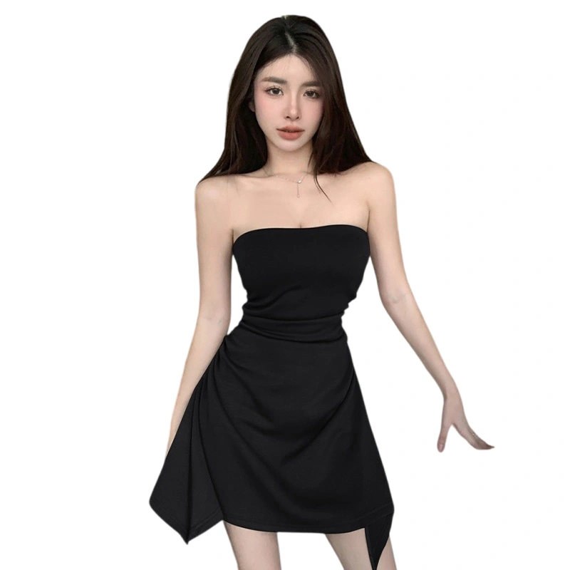 Women's Summer Tube Dress Solid Color Strapless Ruched Mini Dress