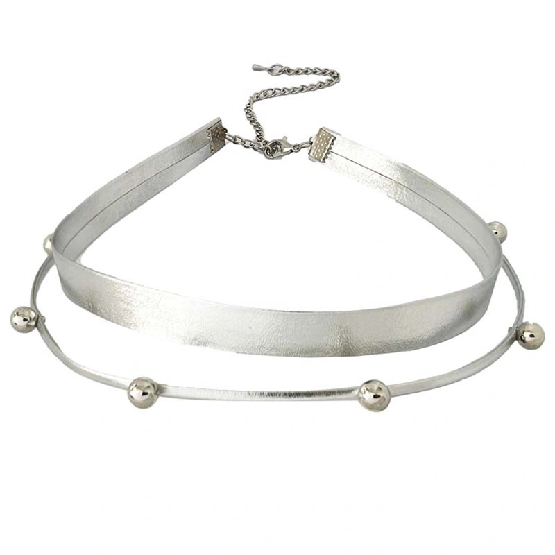 Women Collar Choker Necklace Simple Double Layer Punk Necklace