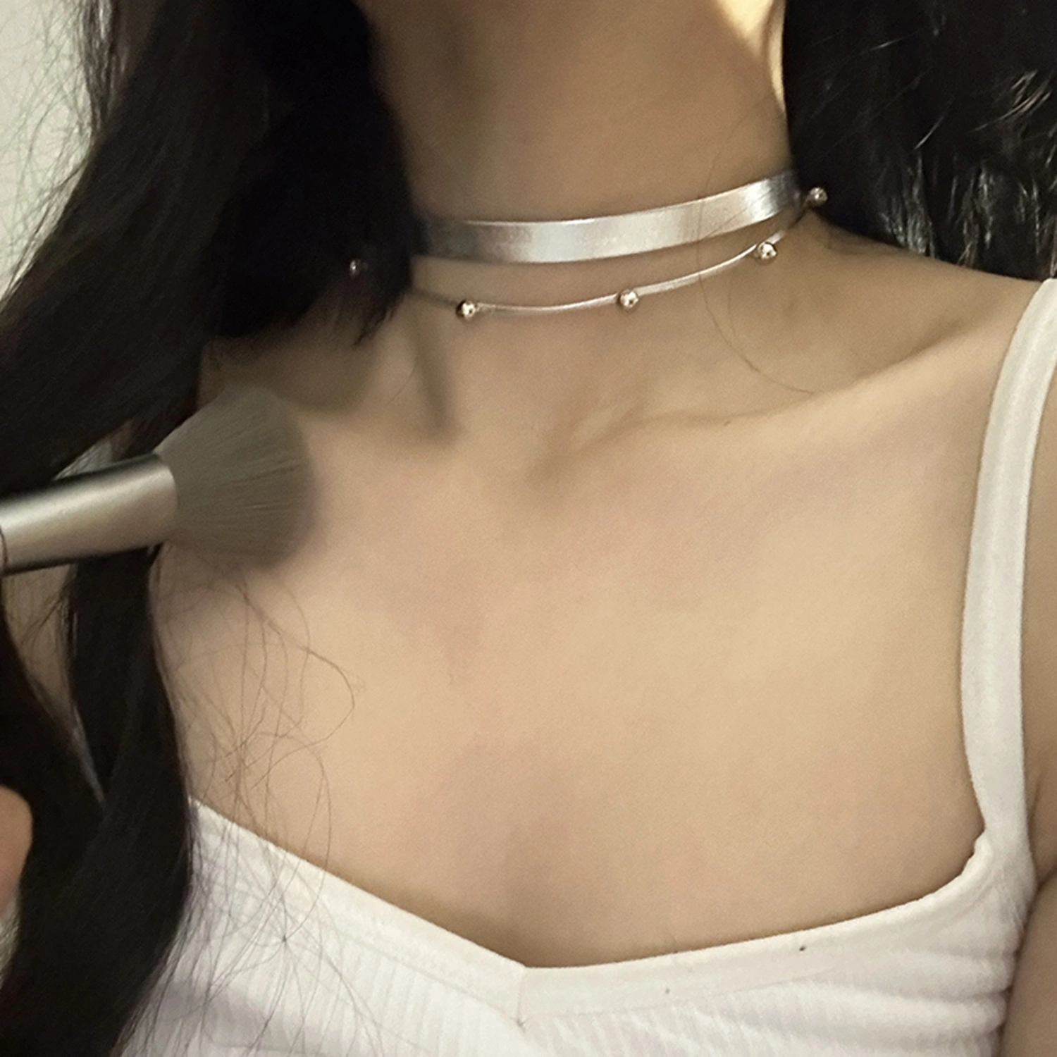 Women Collar Choker Necklace Simple Double Layer Punk Necklace