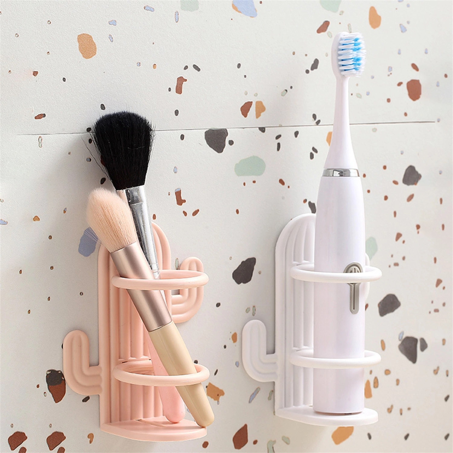Wall Mount Toothbrush Holder Adhesive Cactus Bathroom Organizer