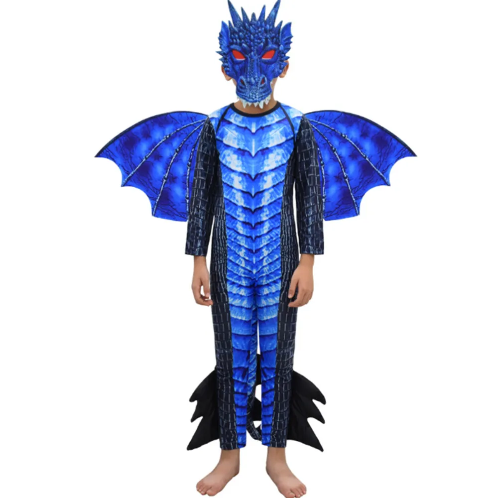 Kids Halloween Costume Realistic Boys Dragon Jumpsuit and Facewear