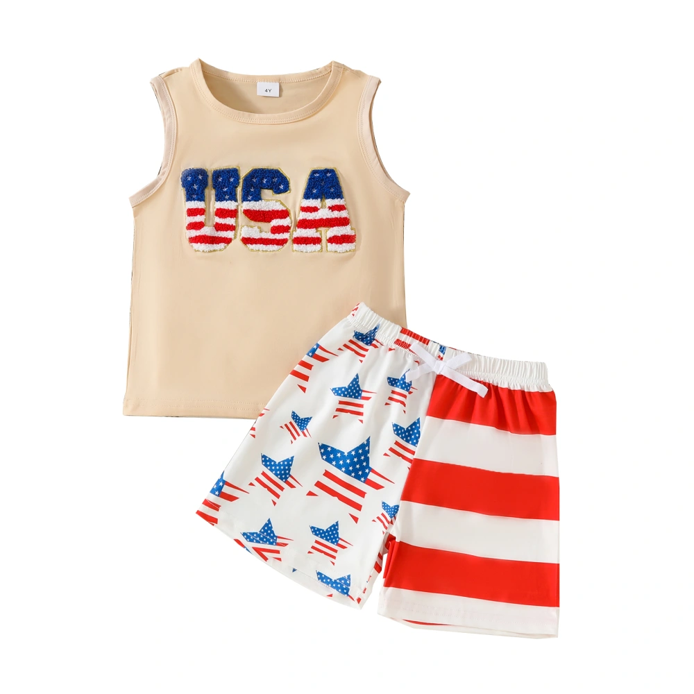 Kids Boy Memorial Day Outfits Sleeveless Tank Tops and Elastic Shorts