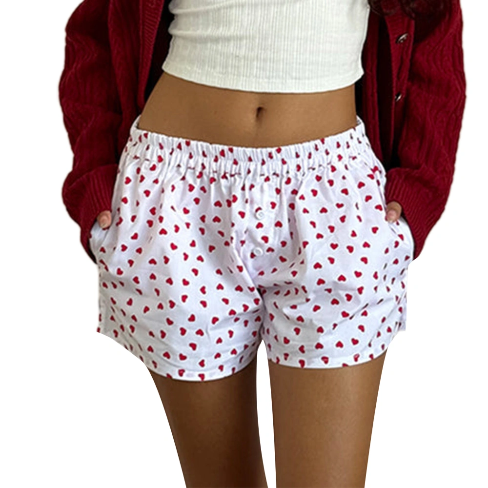 Women's Summer Shorts Heart/Plaid Print Elastic Waist Short Pants 