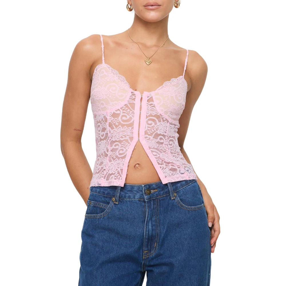 Women's Crop Lace Camisole Slim Hook and Eye Spaghetti Strap Tops 