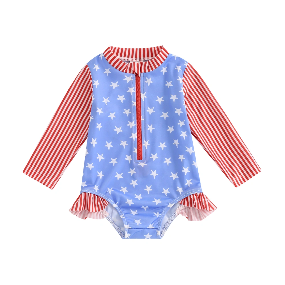 Baby Girl Swimsuit Striped Long Sleeve Rash Guard 4th of July Swimwear