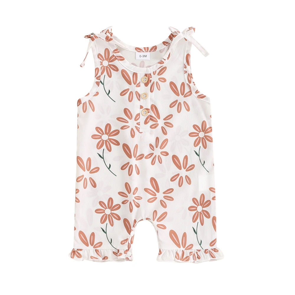 Baby Girl Sleeveless Romper Floral Print Cute Bow Summer Jumpsuit